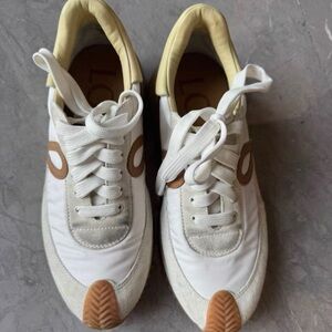 Loewe White, Tan & Yellow Leather-Trim Sneakers
